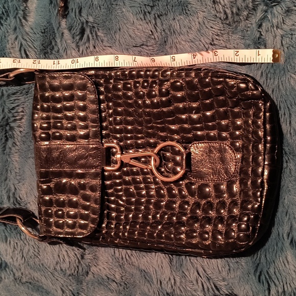 THE TREND Crossbody Bag Purse Croc Embossed black Leather ITALY. - Picture 10 of 11